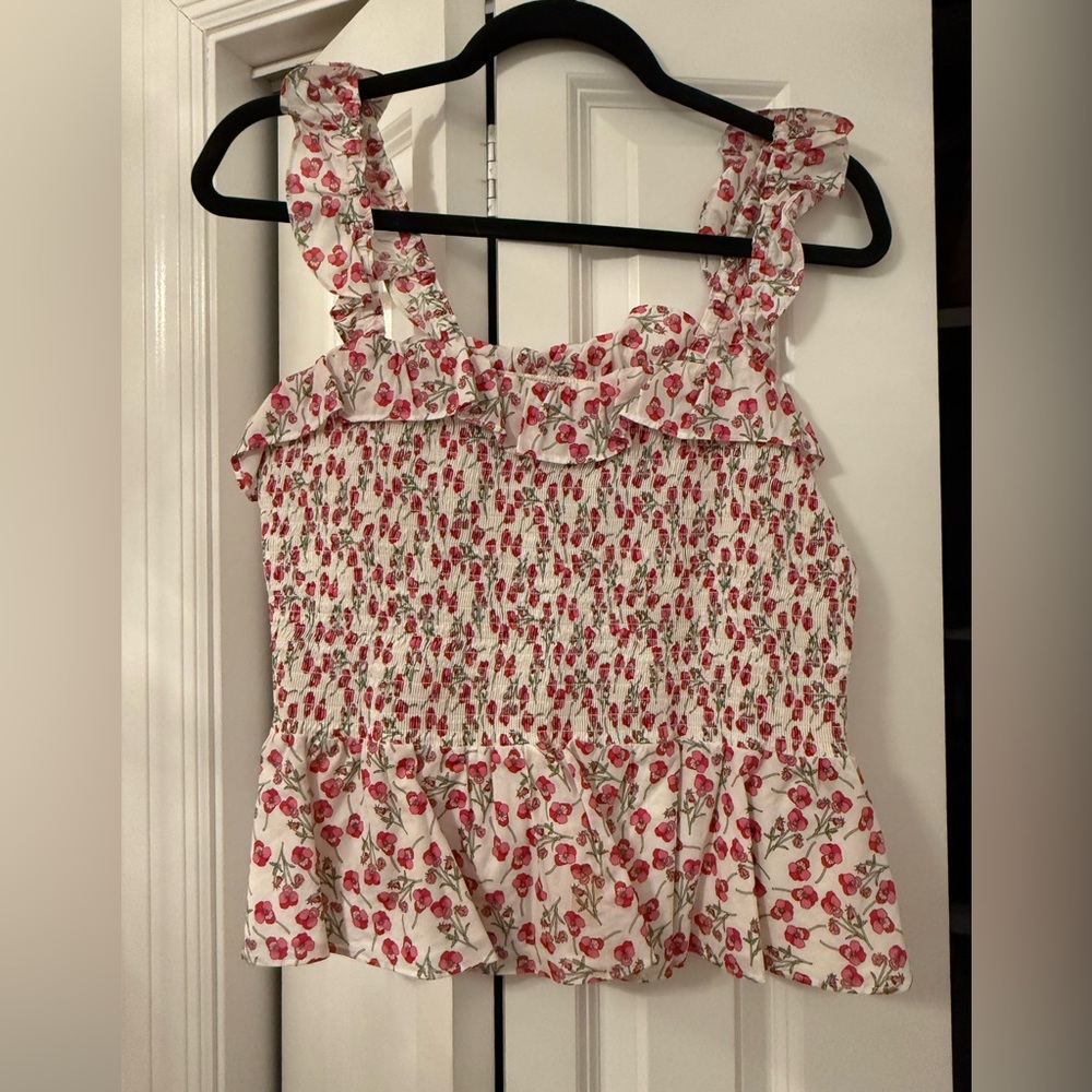 💚 BOGO!!! Add To Bundle. J. Crew White Floral Smocked Ruffle Tank